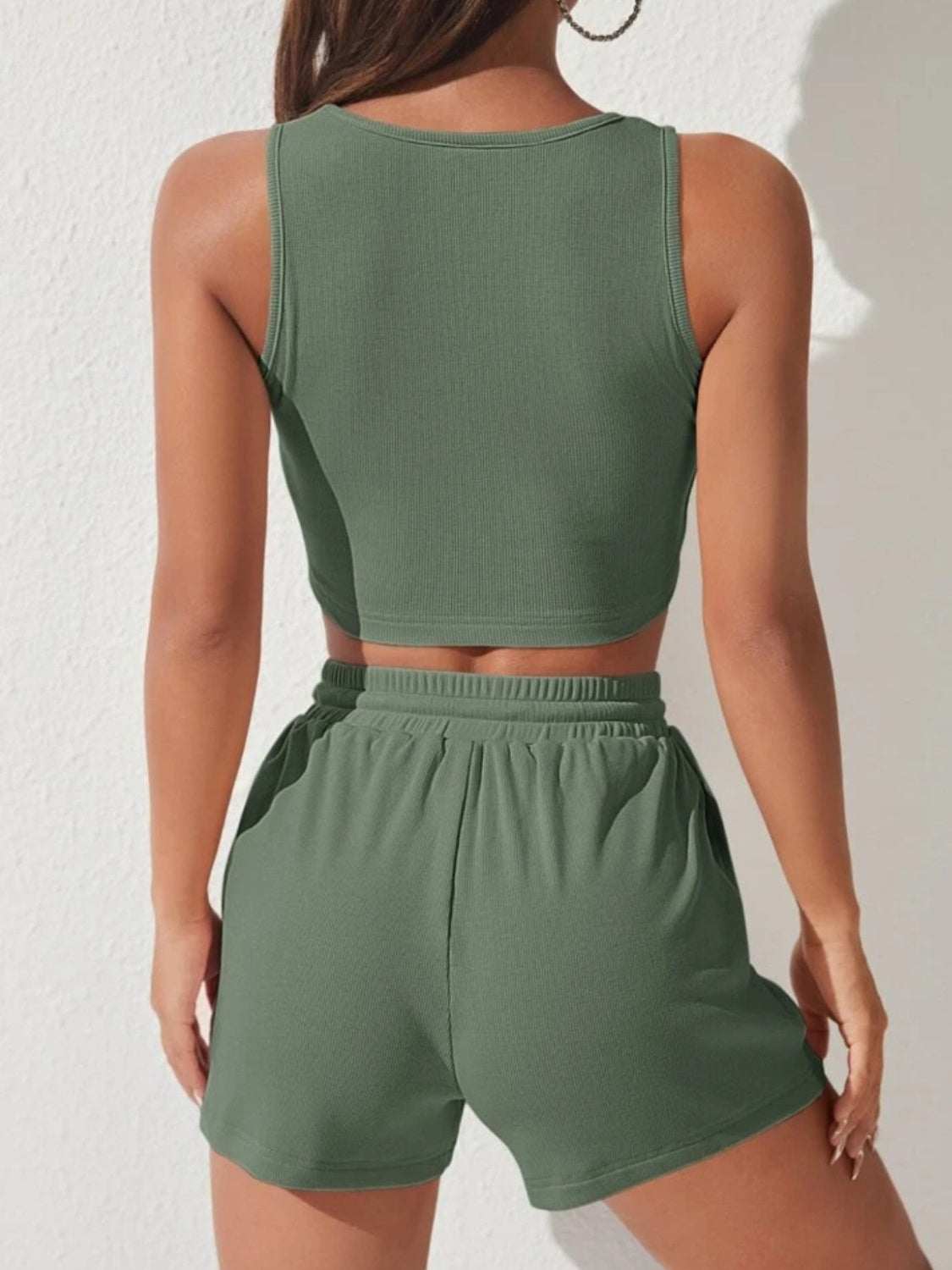 Scoop Neck Wide Strap Top and Drawstring Shorts Set - AllIn Computer