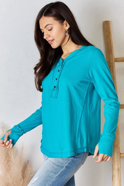 Zenana Exposed Seam Thumbhole Long Sleeve Top - AllIn Computer