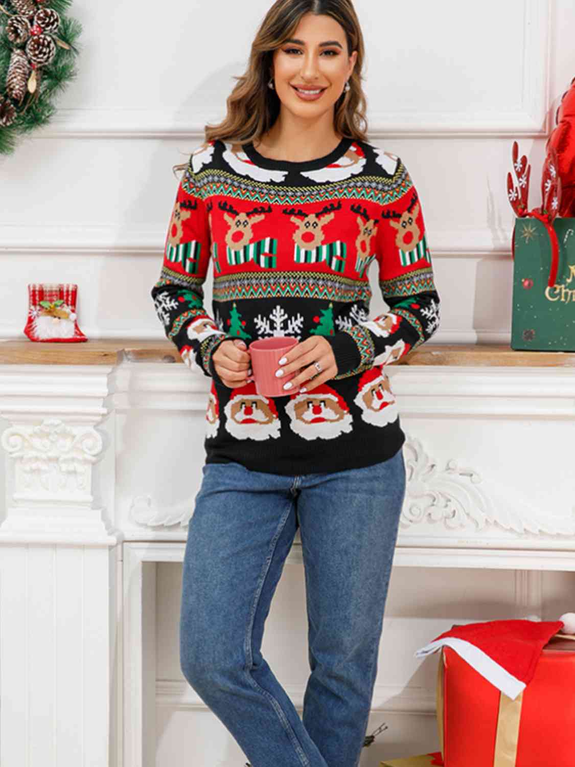 Christmas Theme Round Neck Sweater - AllIn Computer