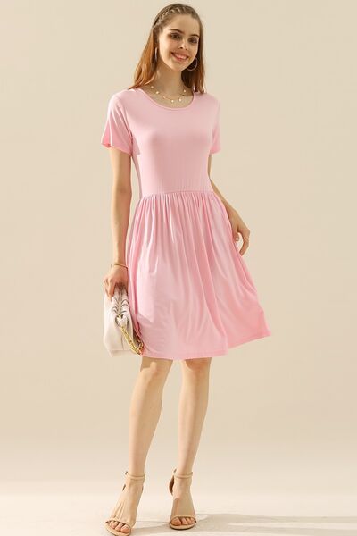 Ninexis Full Size Round Neck Ruched Dress with Pockets - AllIn Computer