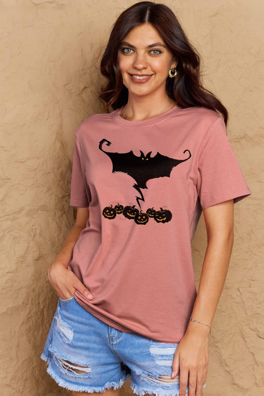 Simply Love Full Size Bat & Pumpkin Graphic Cotton T-Shirt - AllIn Computer