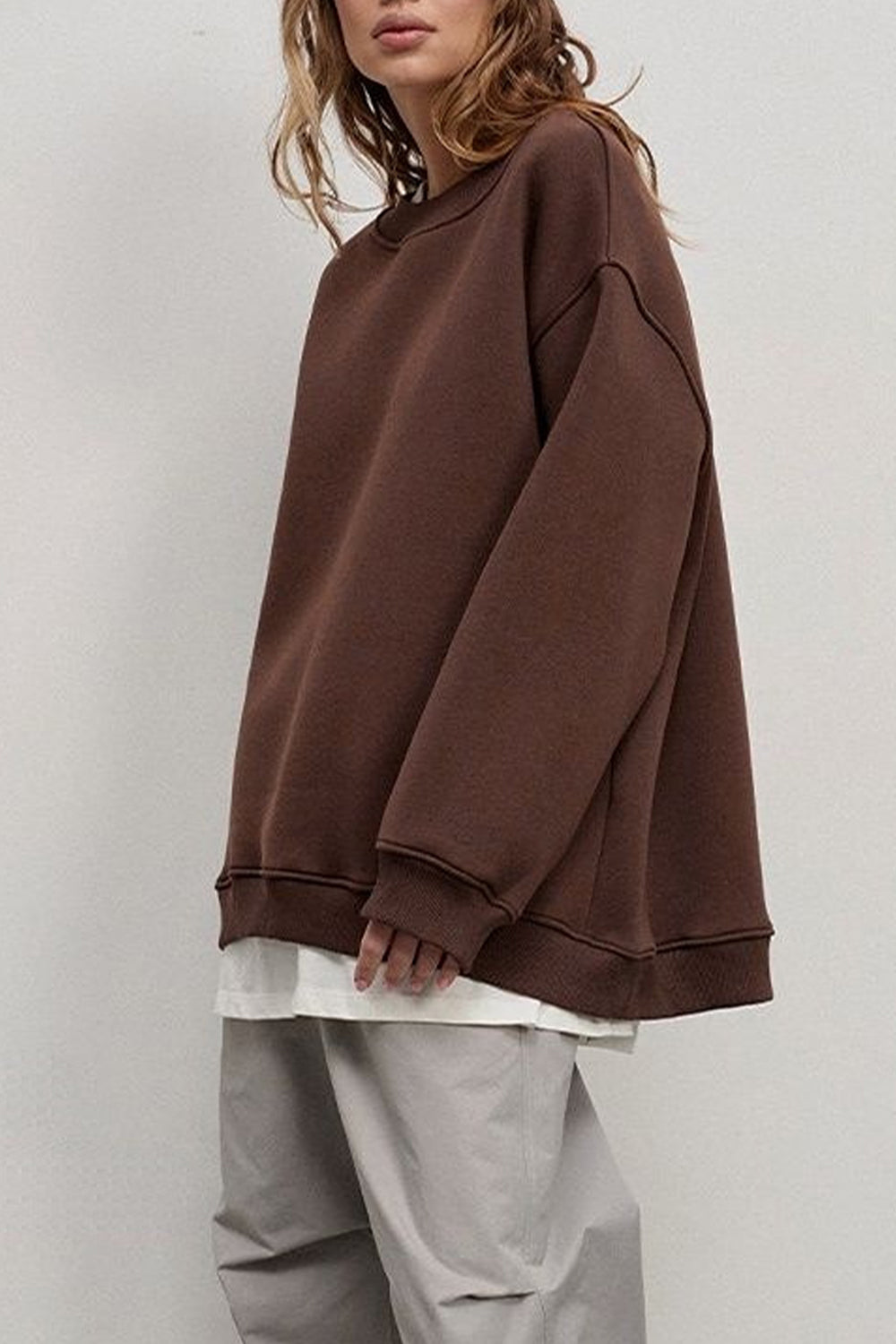 Oversize Round Neck Dropped Shoulder Sweatshirt - AllIn Computer