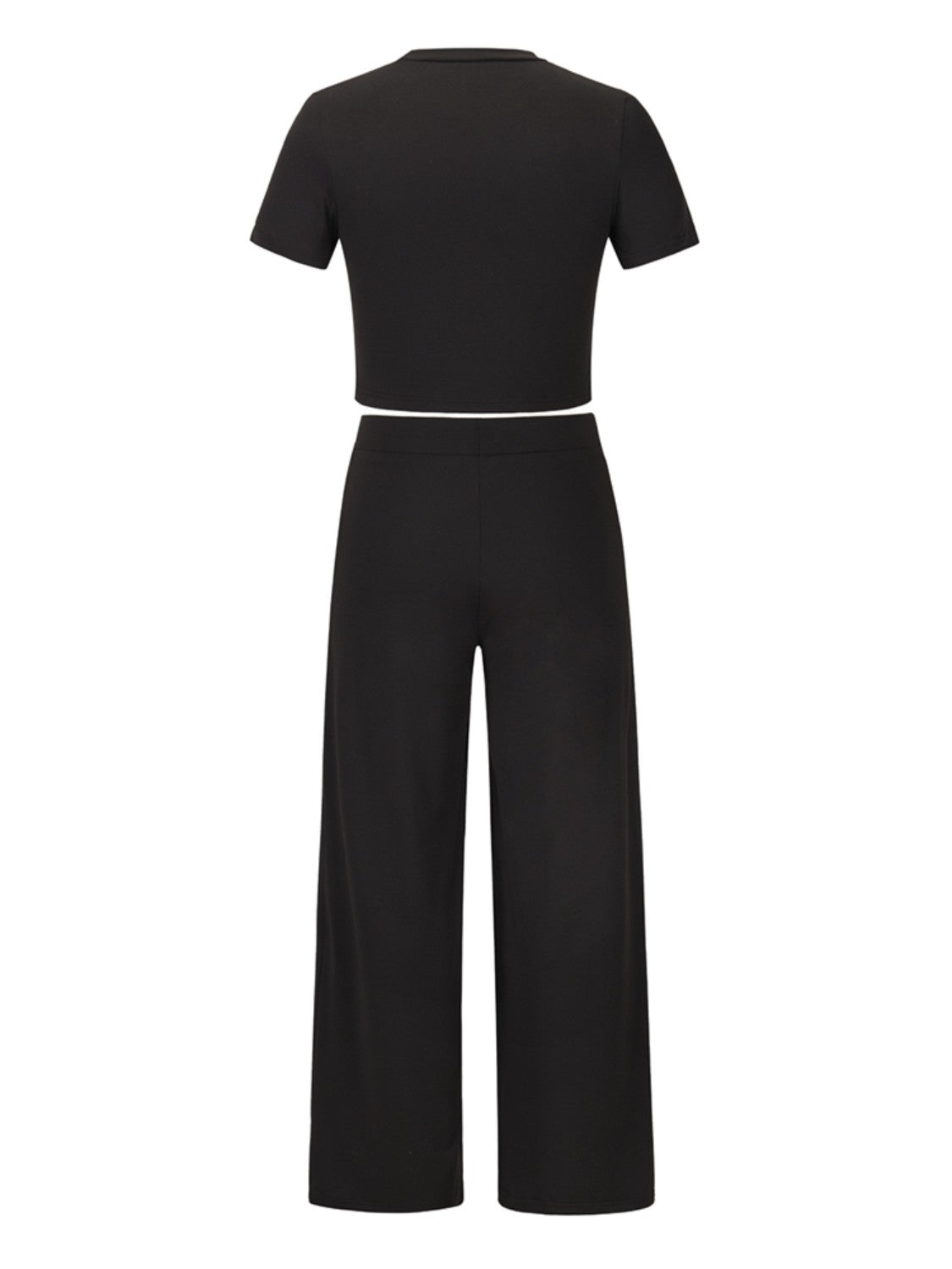 Round Neck Short Sleeve Top and Pocketed Pants Set - AllIn Computer