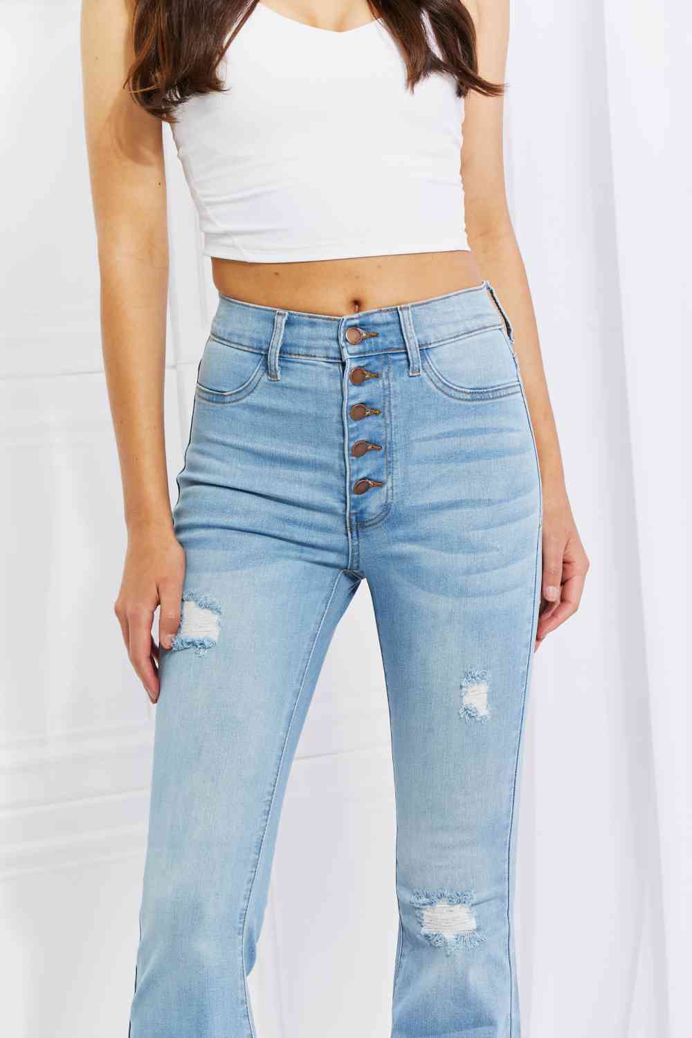 Vibrant MIU Full Size Jess Button Flare Jeans - AllIn Computer