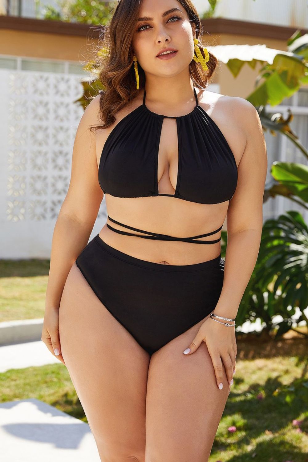 Plus Size Cutout Tied Backless Bikini Set - AllIn Computer