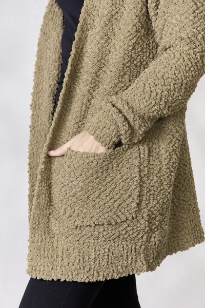 Zenana Falling For You Full Size Open Front Popcorn Cardigan - AllIn Computer