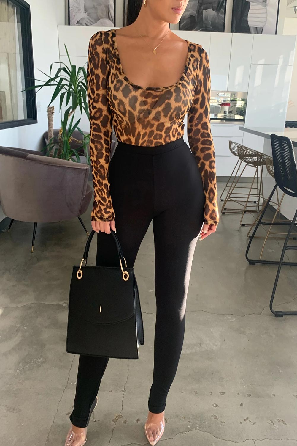 Scoop Neck Cheetah Mesh Bodysuit - AllIn Computer