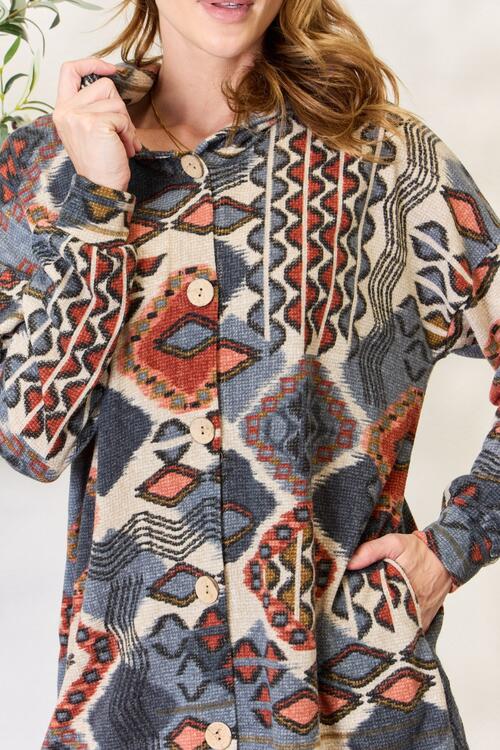 Heimish Full Size Printed Button Up Hooded Jacket - AllIn Computer