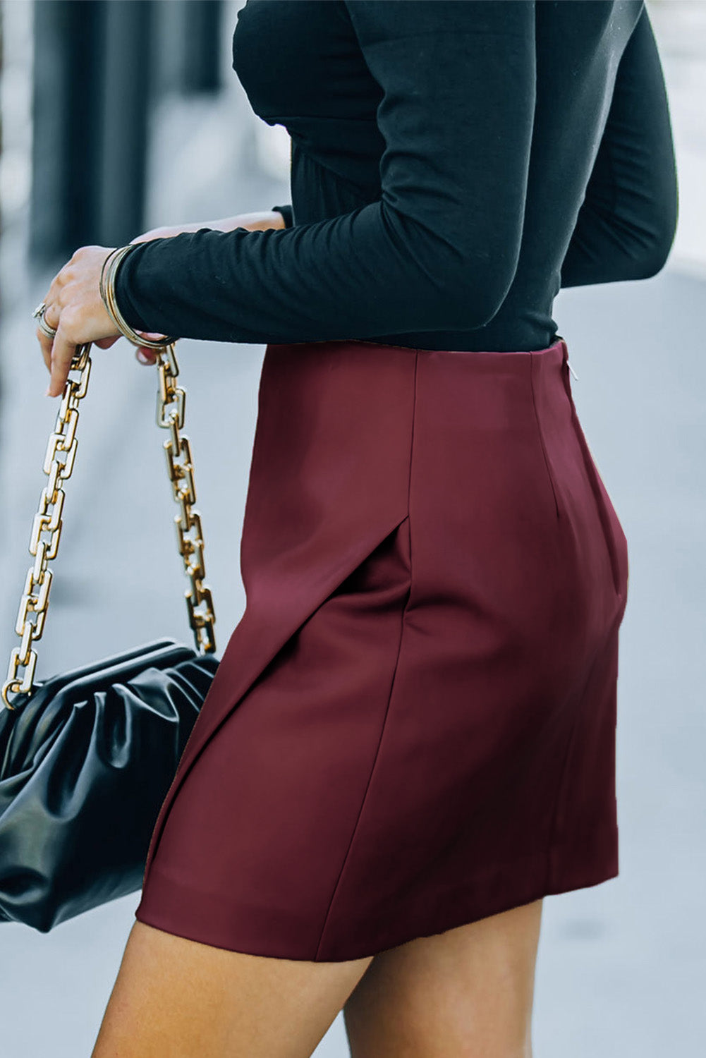 Double Take Asymmetrical PU Leather Mini Skirt - AllIn Computer