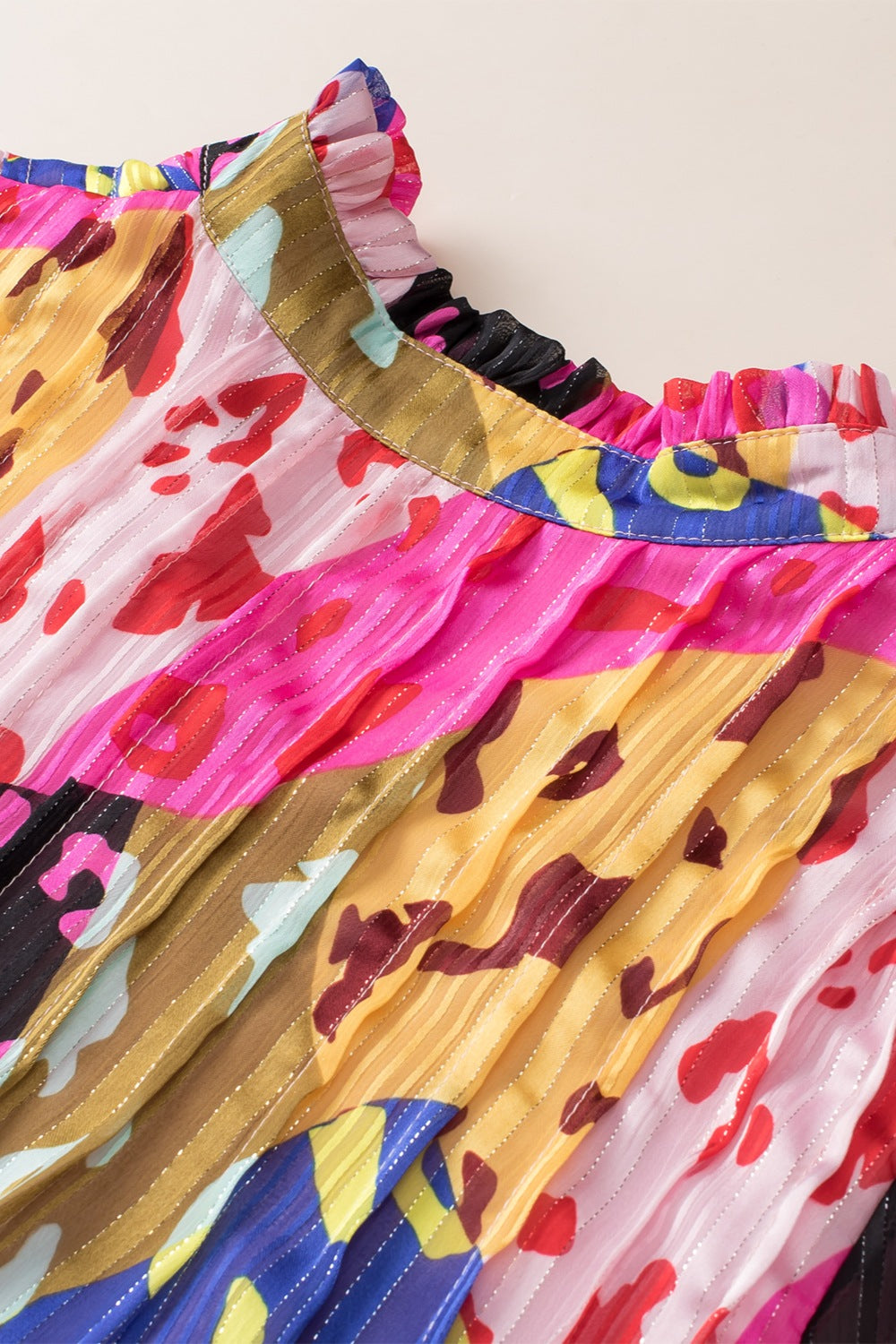 Printed Notched Long Sleeve Blouse - AllIn Computer