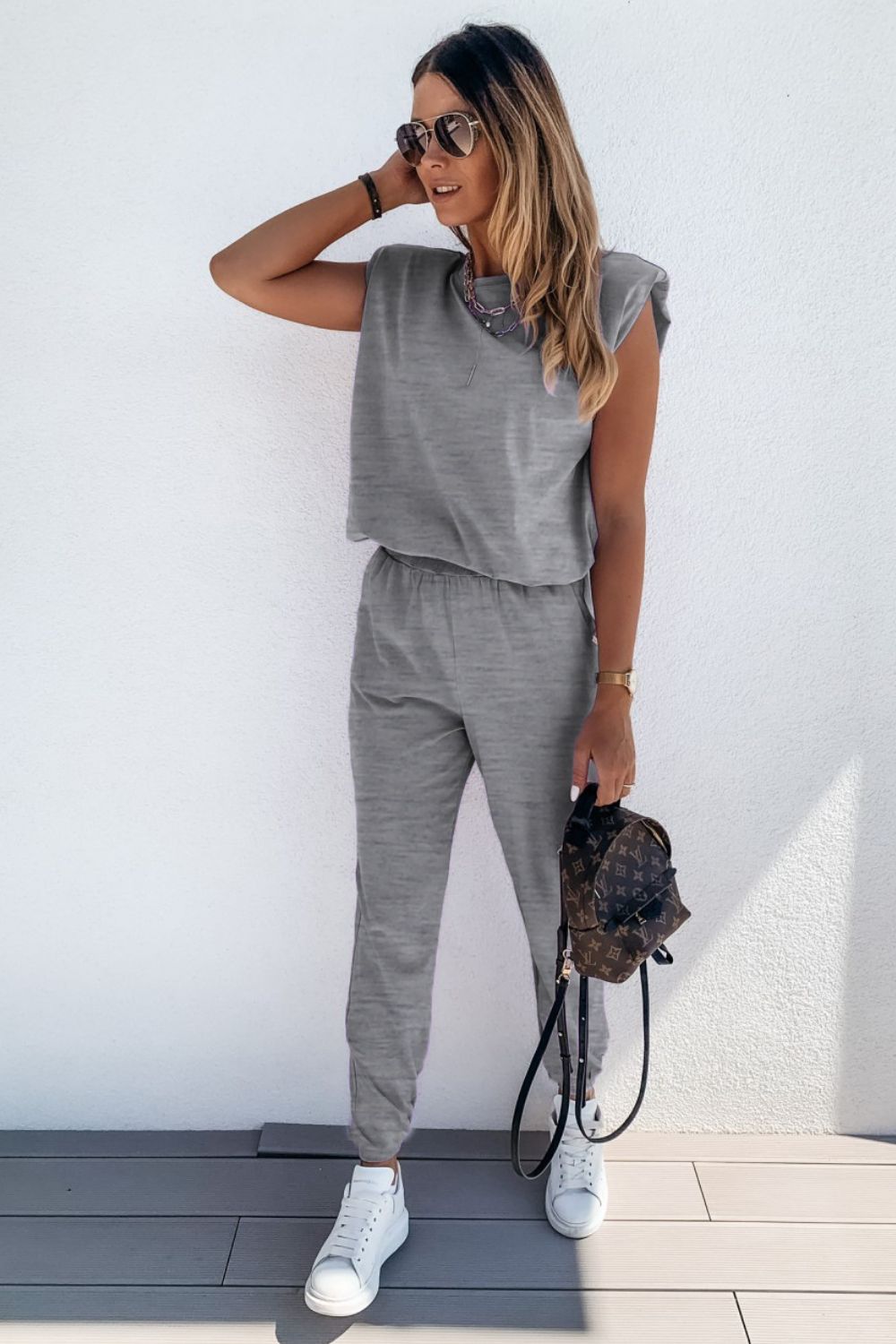 Padded Shoulder Top and Joggers Lounge Set - AllIn Computer