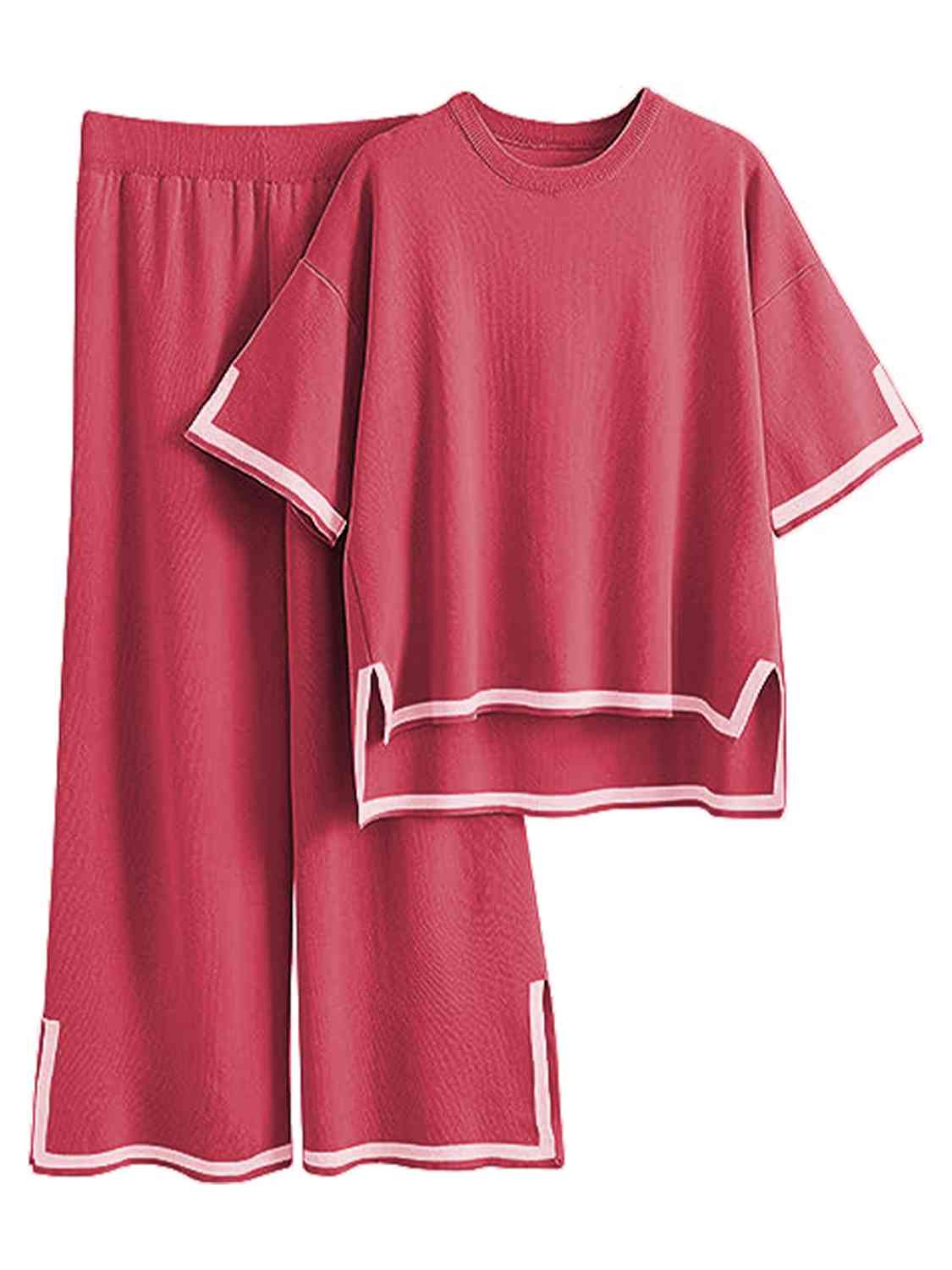 Contrast High-Low Sweater and Knit Pants Set - AllIn Computer