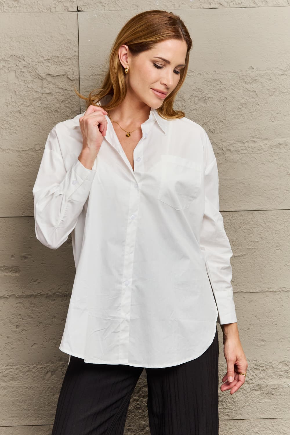 Dropped Shoulder Slit Shirt - AllIn Computer