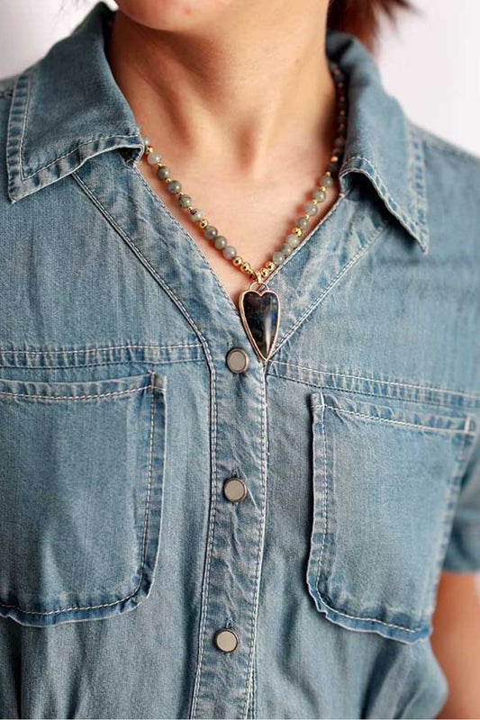 Natural Stone Pendant Beaded Necklace - AllIn Computer