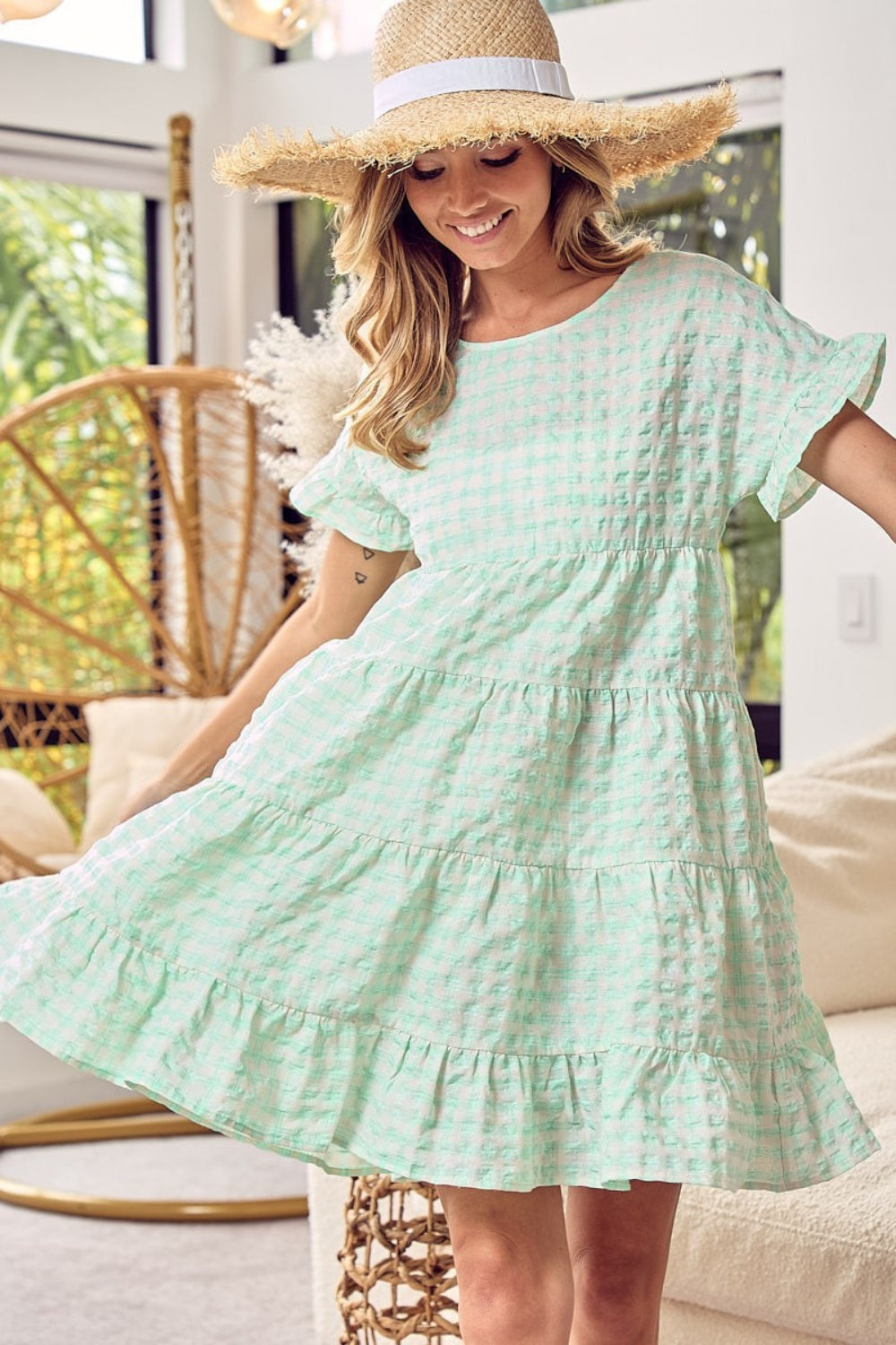 BiBi Ruffled Hem Short Sleeve Tiered Dress - AllIn Computer