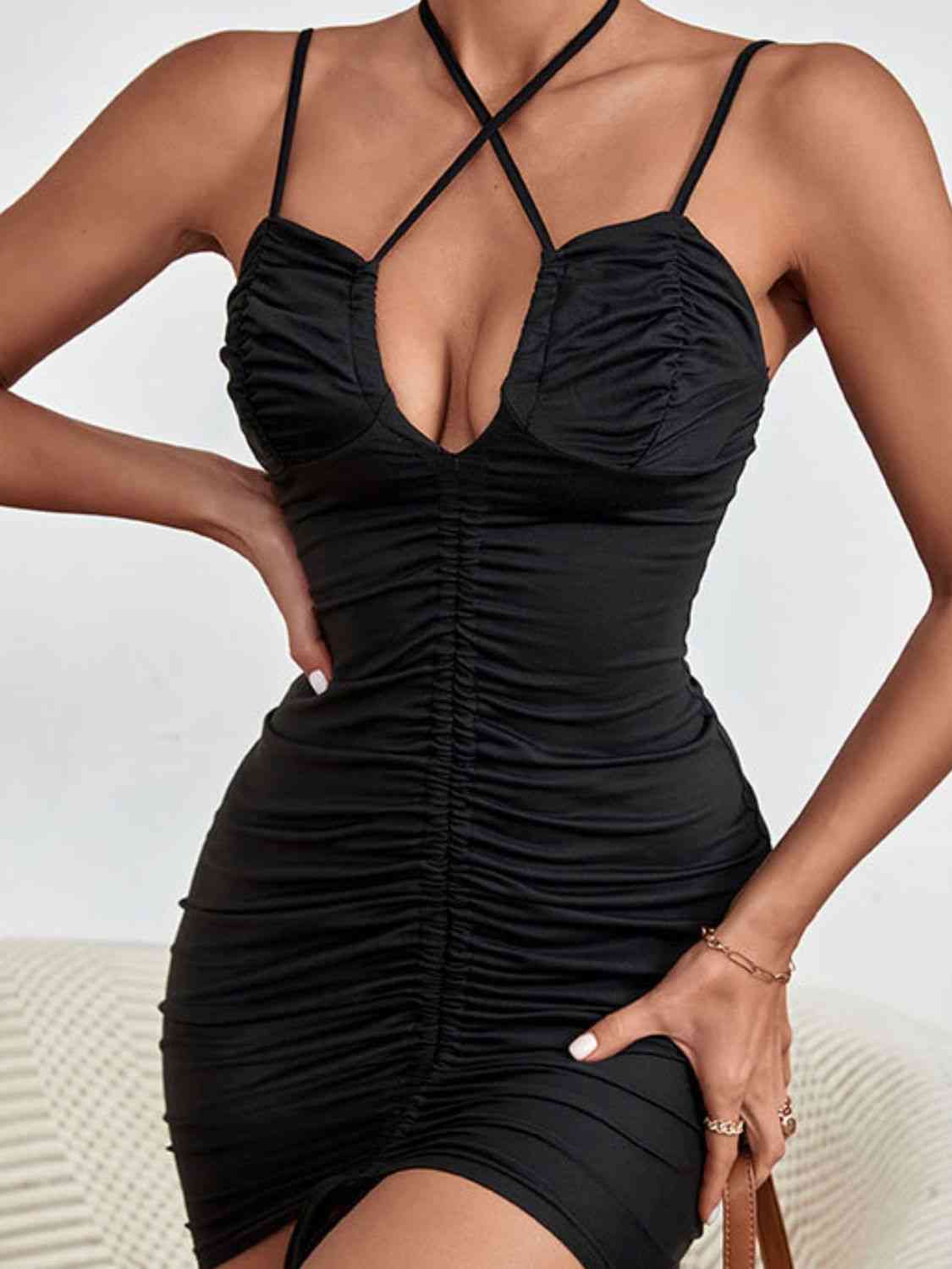 Drawstring Halter Neck Mini Dress - AllIn Computer