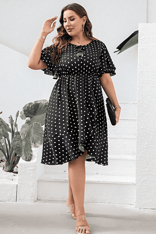 Plus Size Polka Dot Flutter Sleeve Dress - AllIn Computer