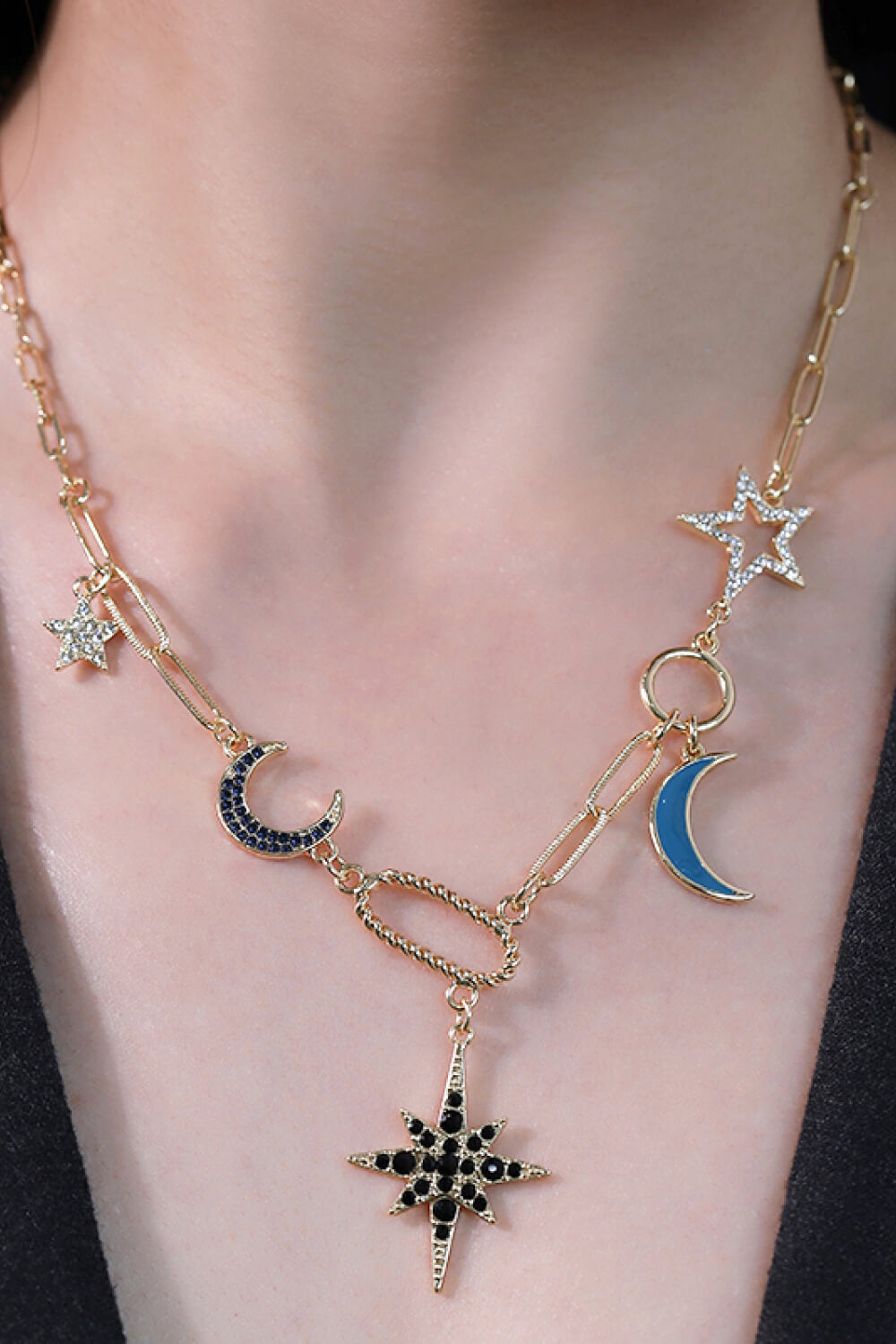 5-Pieces Wholesale Star and Moon Rhinestone Alloy Necklace - AllIn Computer