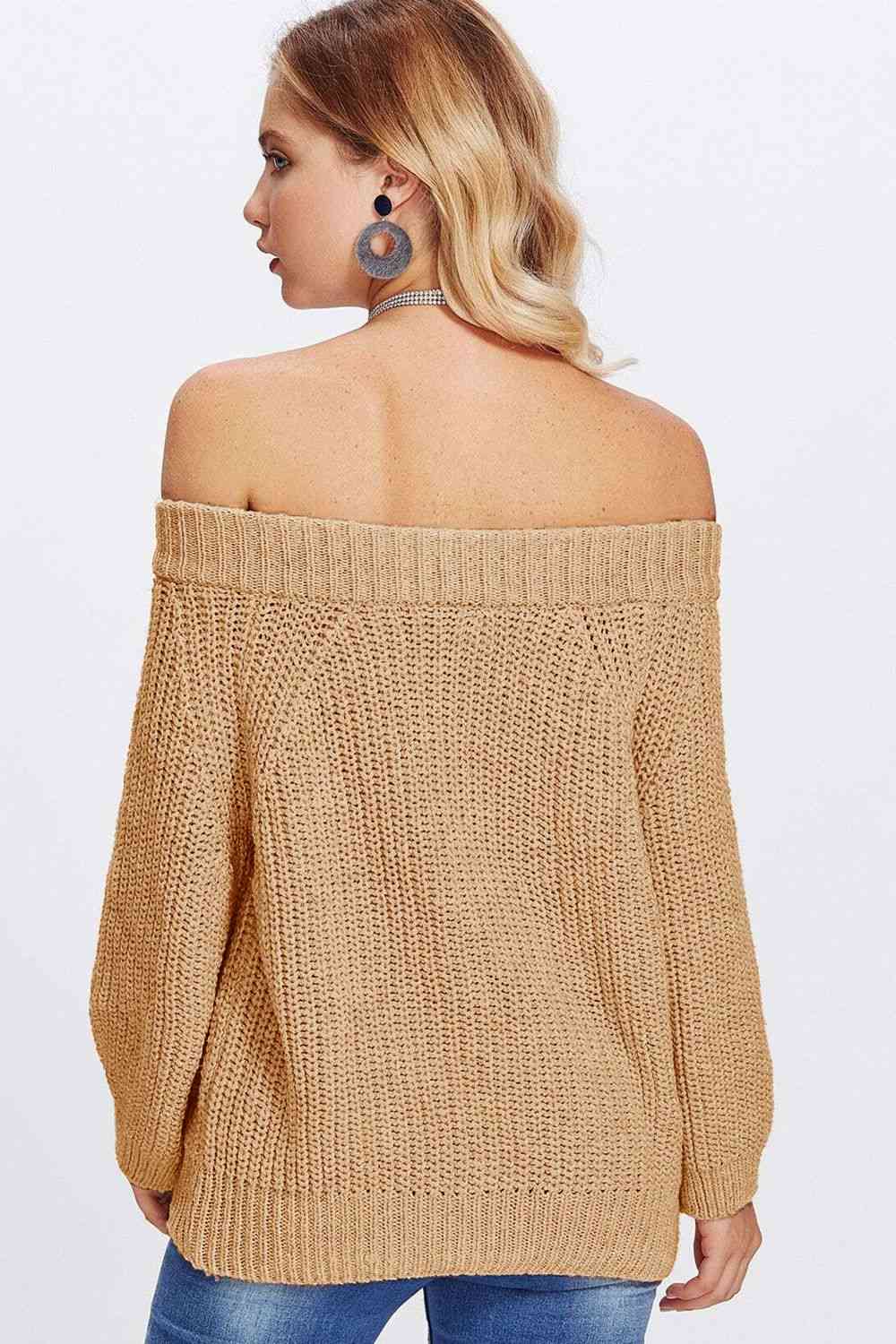 Double Take Off-Shoulder Long Sleeve Sweater - AllIn Computer