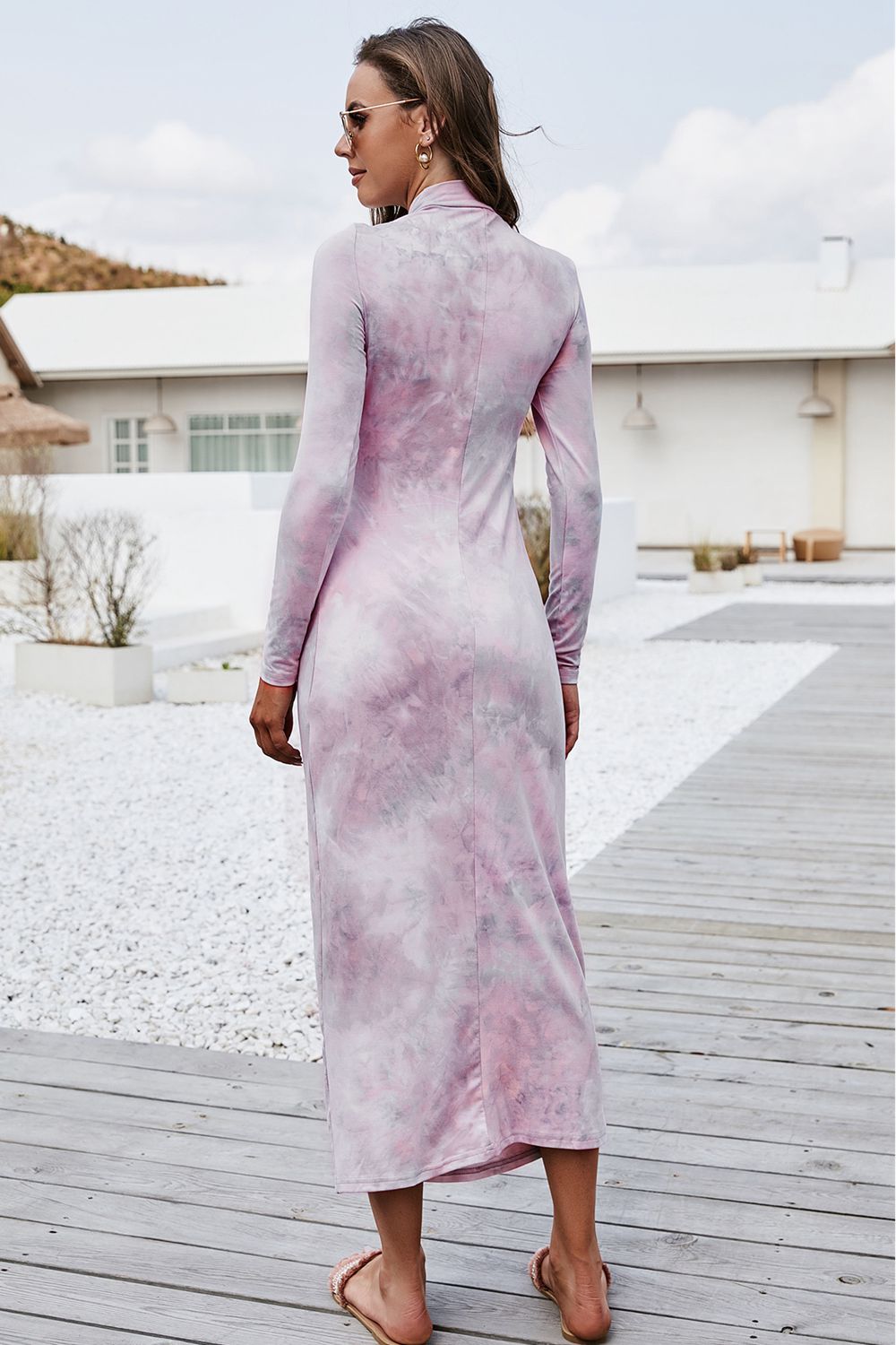 Tie Dye Mock Neck Long Sleeve Dress - AllIn Computer