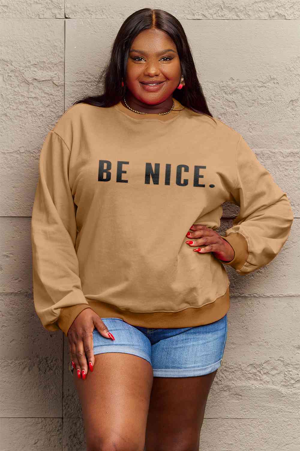 Simply Love Full Size BE NICE Graphic Sweatshirt - AllIn Computer