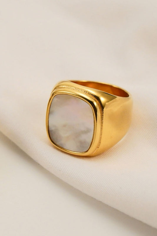 Stainless Steel 18K Gold-Plated Inlaid Shell Ring - AllIn Computer