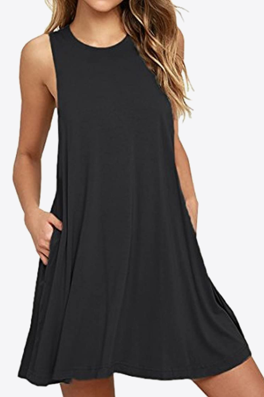 Full Size Round Neck Sleeveless Dress with Pockets - AllIn Computer