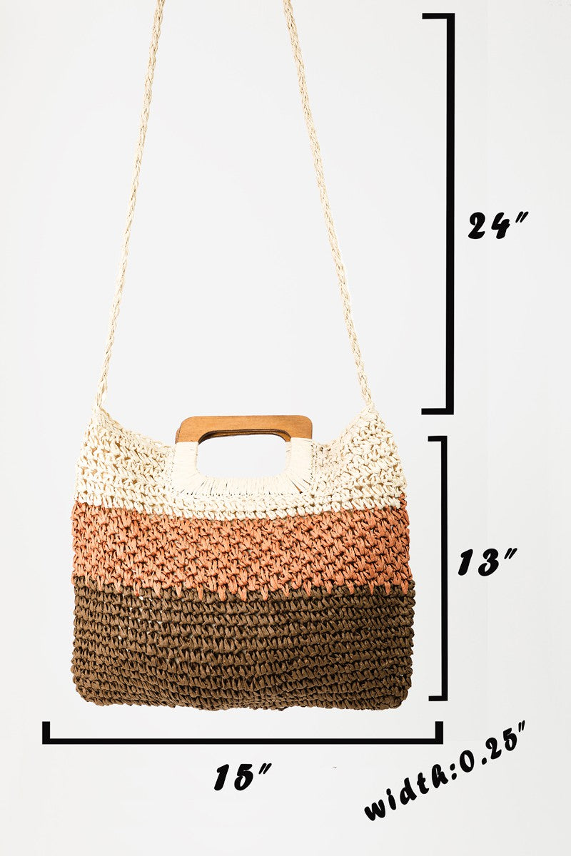 Fame Color Block Double-Use Braided Tote Bag - AllIn Computer