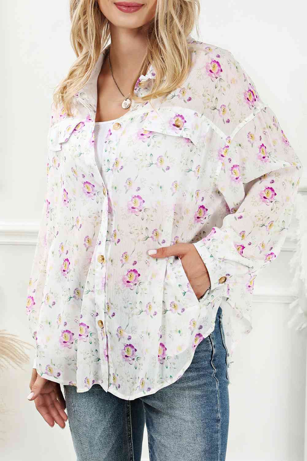 Floral Print Long Sleeve Shirt - AllIn Computer