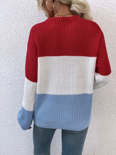 Color Block Round Neck Sweater - AllIn Computer