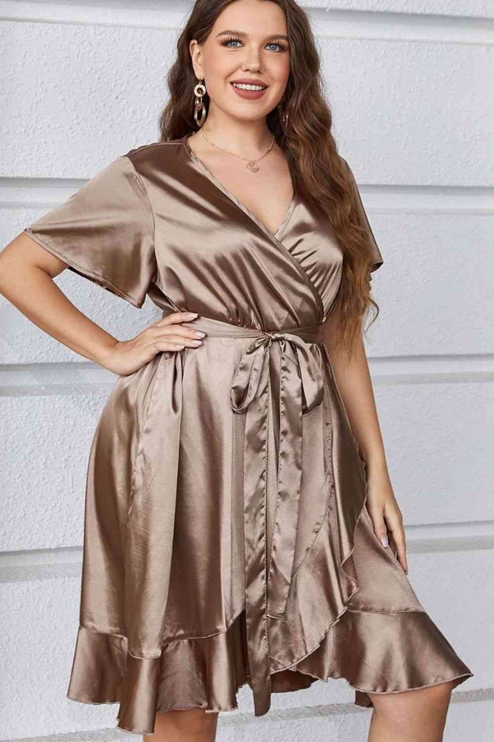 Plus Size Belted Ruffled Surplice Dress - AllIn Computer