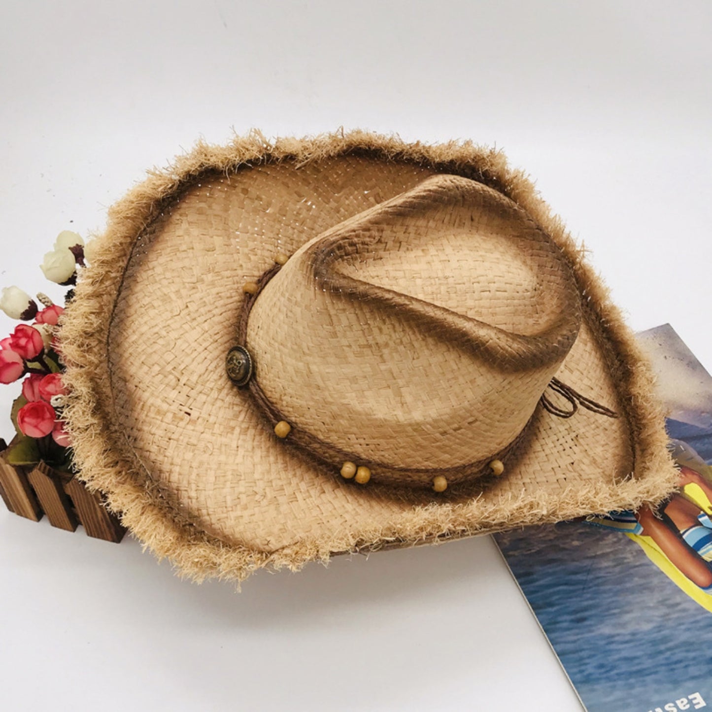 Raw Hem Wide Brim Straw Woven Hat - AllIn Computer