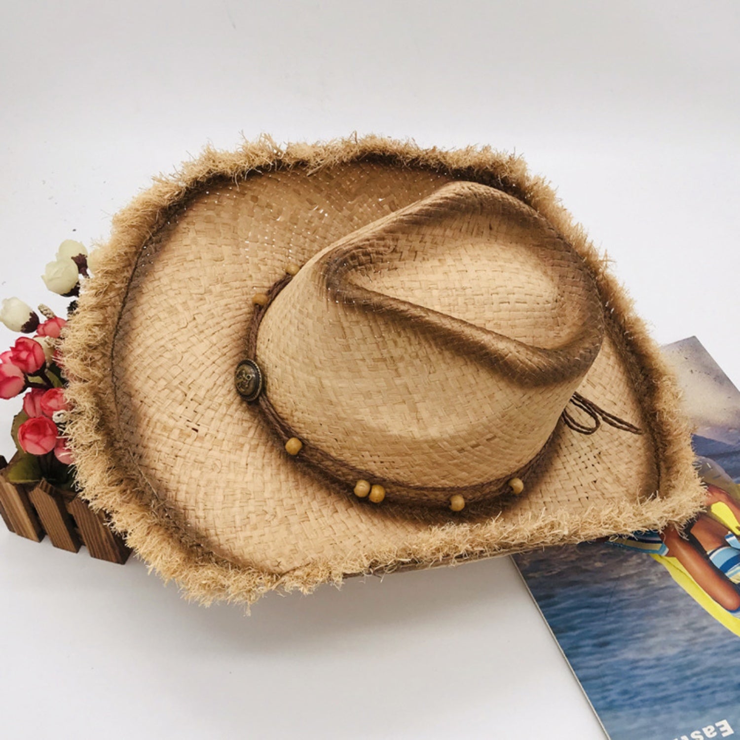 Raw Hem Wide Brim Straw Woven Hat - AllIn Computer