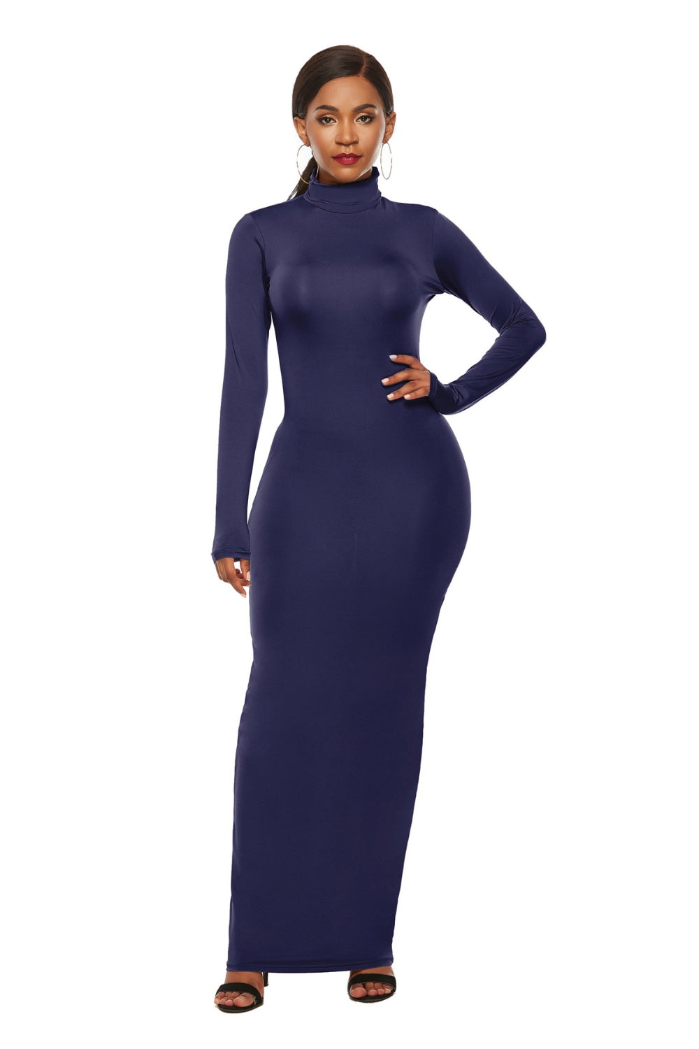Mock Neck Long Sleeve Maxi Slim Dress - AllIn Computer