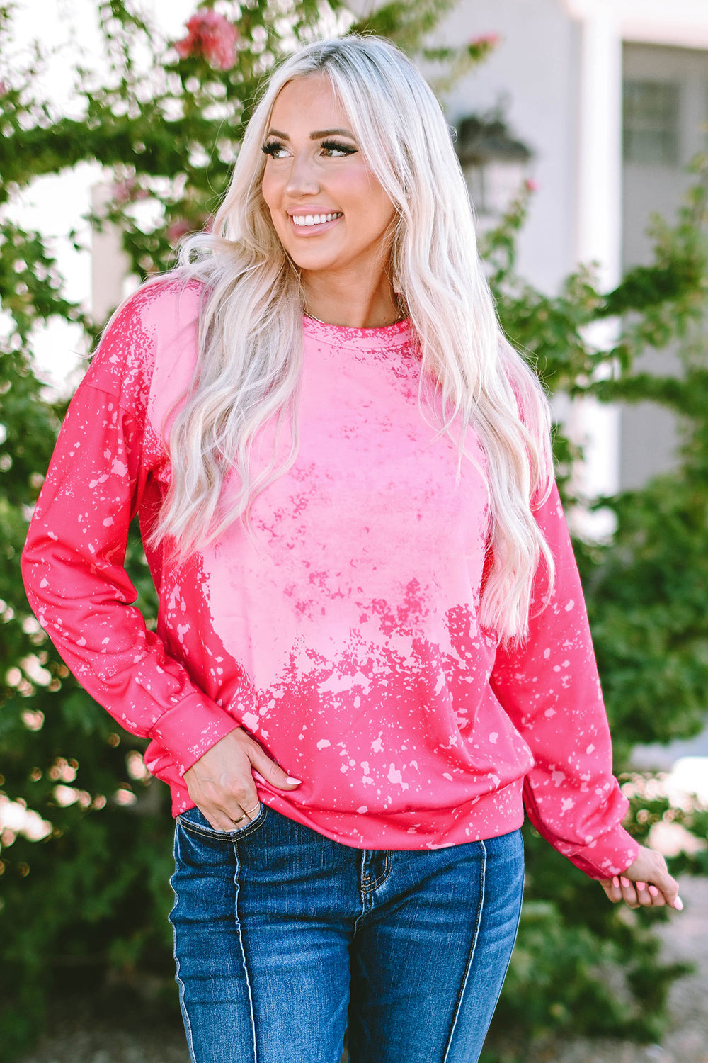 Printed Round Neck Long Sleeve Sweatshirt - AllIn Computer