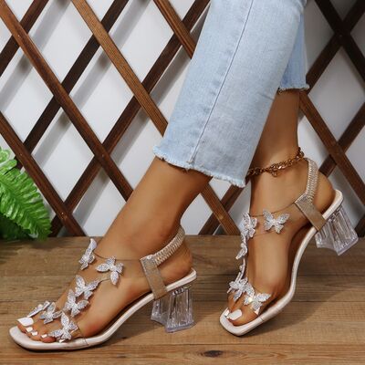 Butterfly Detail Open Toe Mid Heel Sandals - AllIn Computer