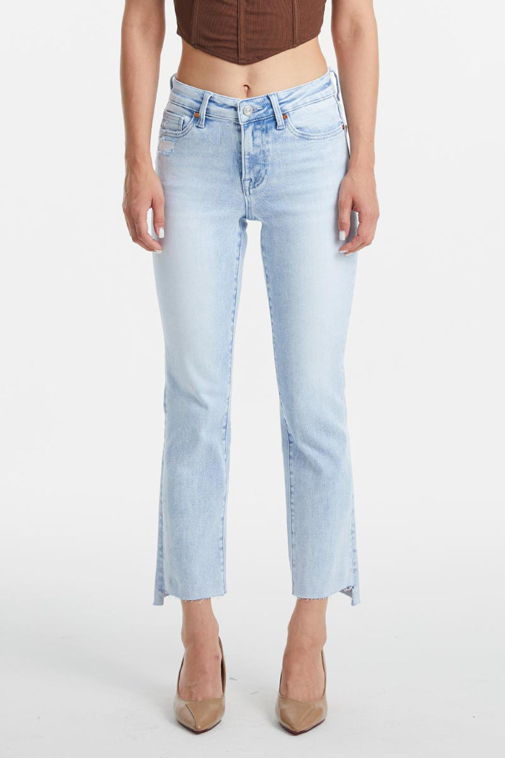 BAYEAS Full Size High Waist Raw Hem Washed Straight Jeans - AllIn Computer