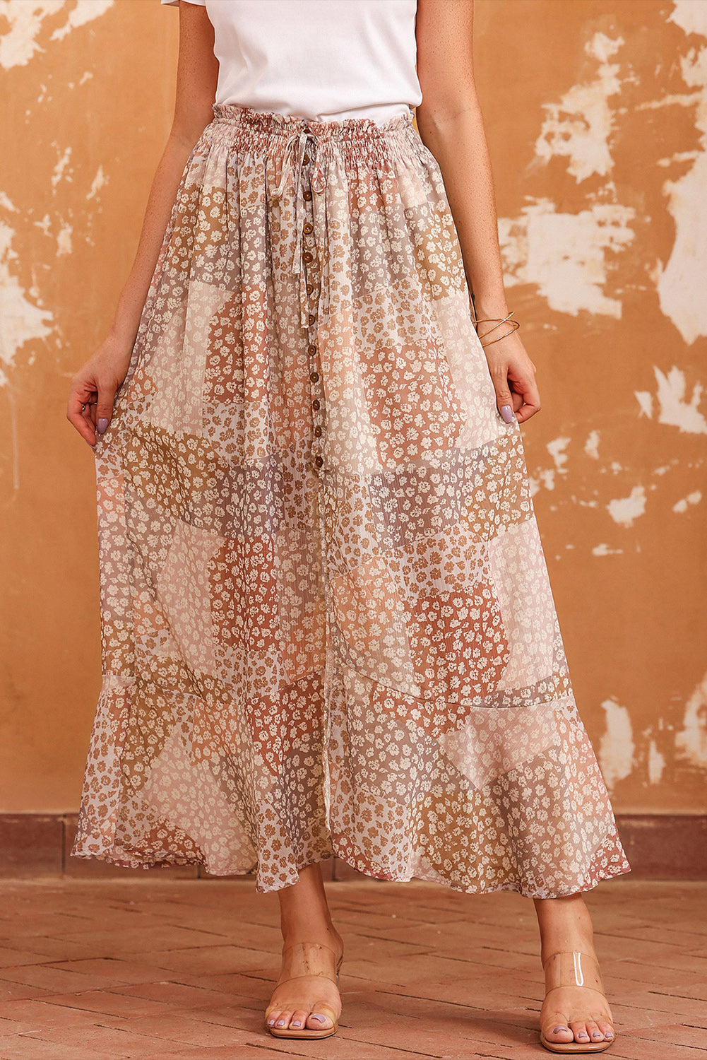 Floral Buttoned Front Slit Skirt - AllIn Computer