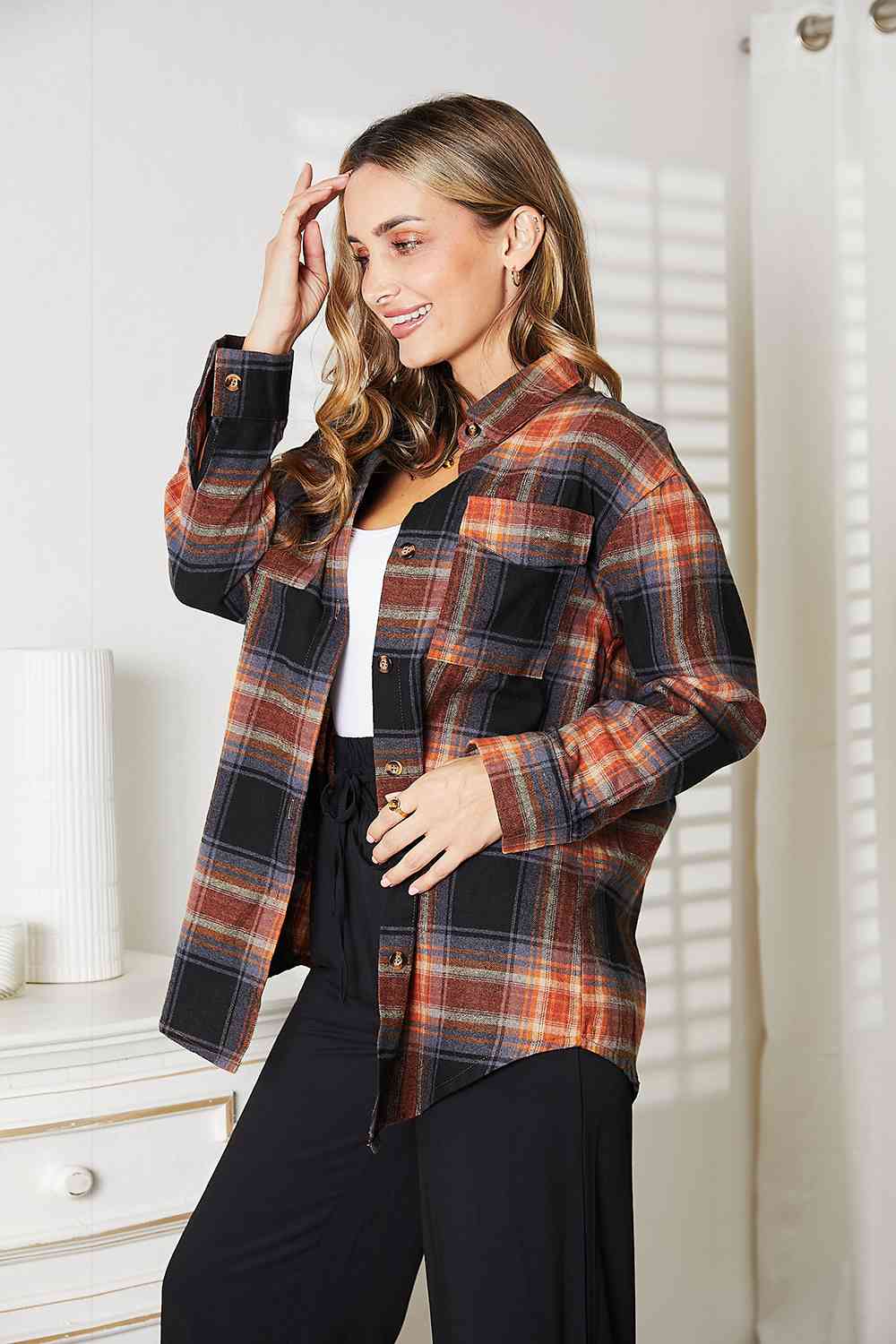 Double Take Plaid Dropped Shoulder Shirt - AllIn Computer