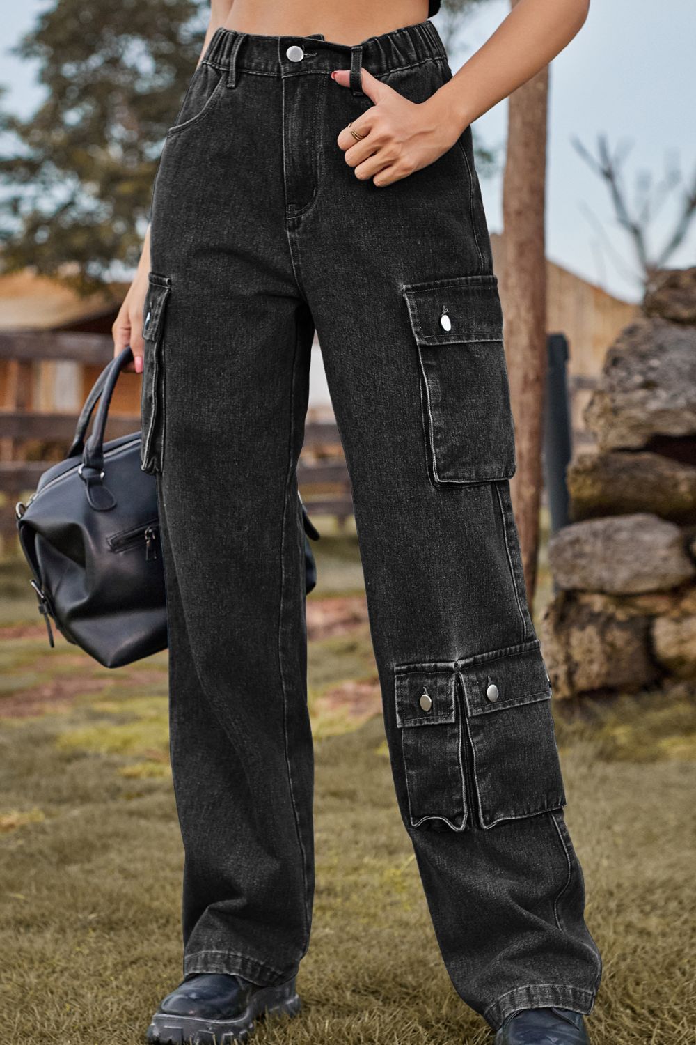Loose Fit Long Jeans with Pockets - AllIn Computer