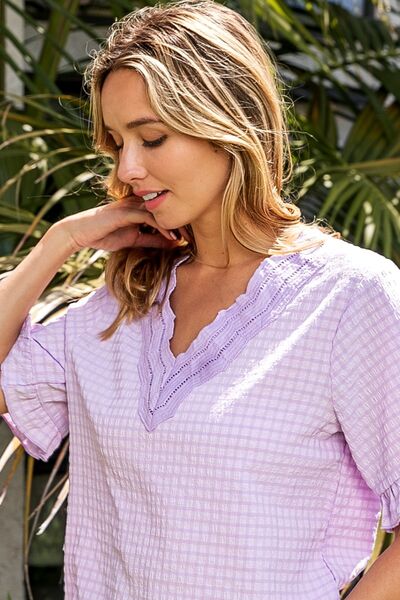 BiBi V-Neck Short Sleeve Blouse - AllIn Computer