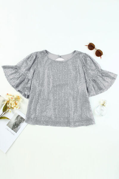 Sequin Cutout Round Neck Blouse - AllIn Computer