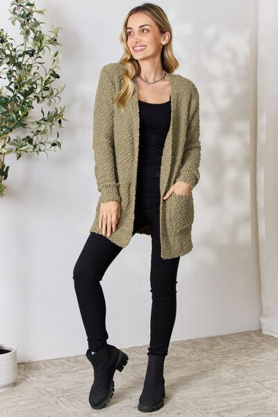 Zenana Falling For You Full Size Open Front Popcorn Cardigan - AllIn Computer
