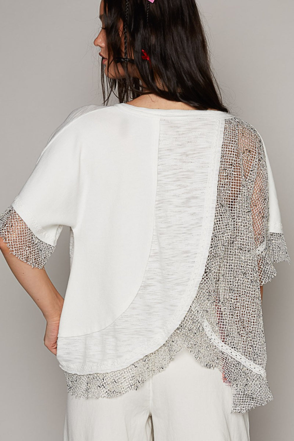 POL Openwork V-Neck Half Sleeve Top - AllIn Computer