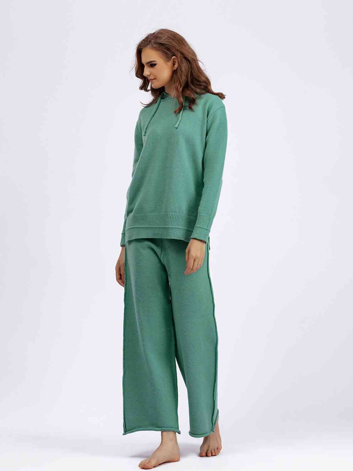 Long Sleeve Hooded Sweater and Knit Pants Set - AllIn Computer