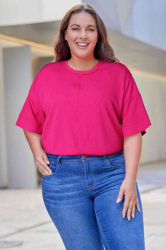 Plus Size Round Neck Dropped Shoulder Tee - AllIn Computer