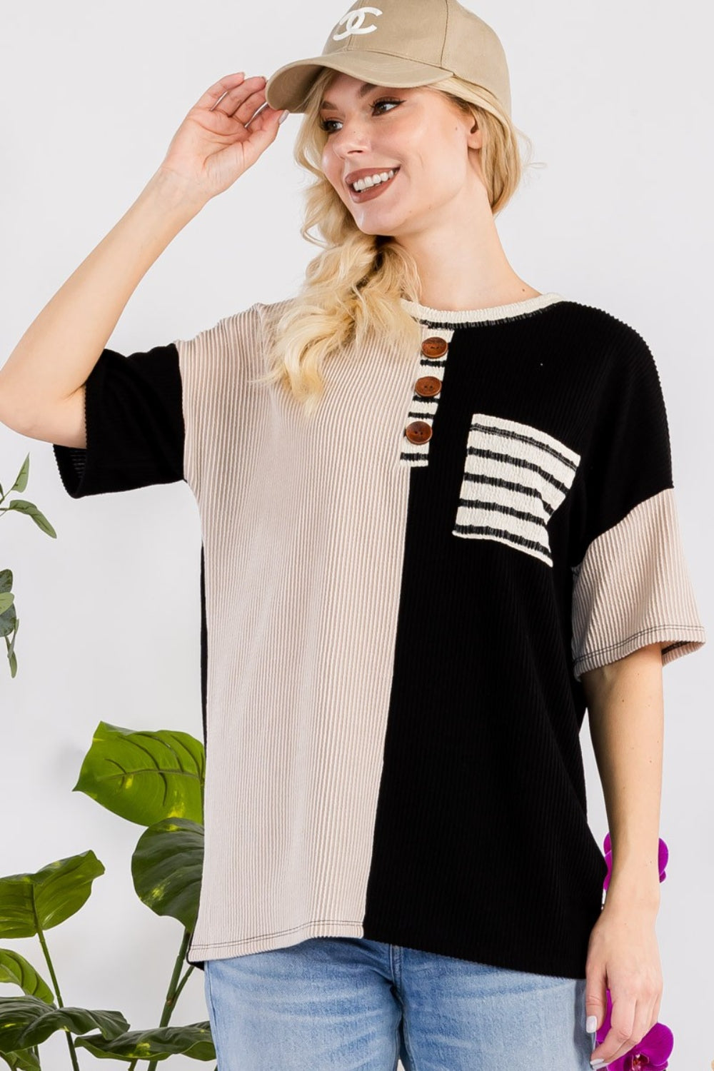 Celeste Full Size Rib Contrast Short Sleeve T-Shirt - AllIn Computer