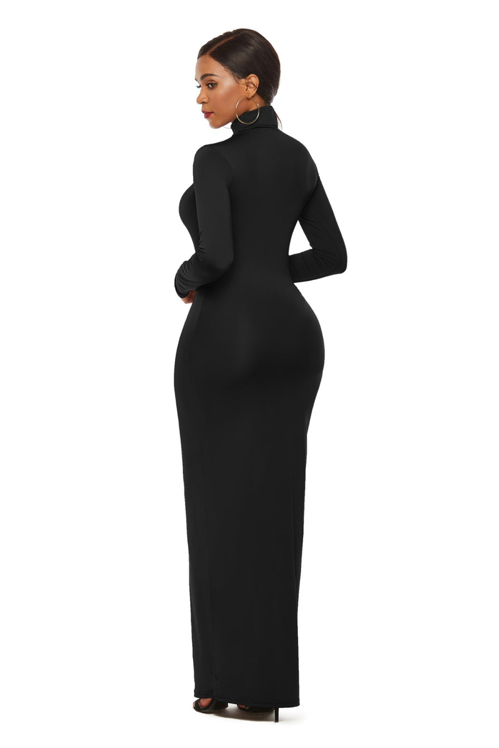 Mock Neck Long Sleeve Maxi Slim Dress - AllIn Computer