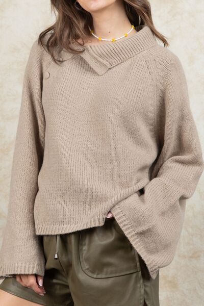 Buttoned Flare Sleeve Sweater - AllIn Computer