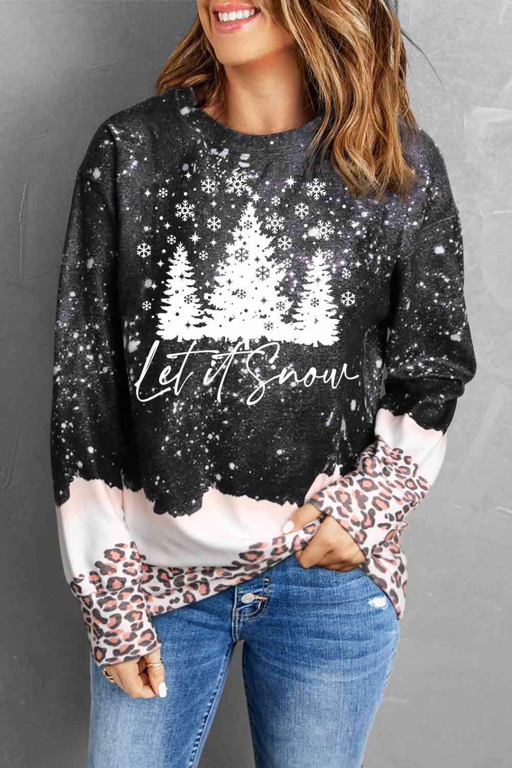 LET IT SNOW Graphic Leopard Sweatshirt - AllIn Computer